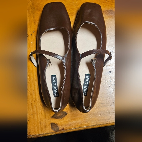 Classic Brown Mary Jane Flats with Buckle Strap - Picture 2 of 4